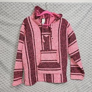 La Malinche Women's Rug Knit Mexican Baja Artisan Hooded Sweater, Sz L